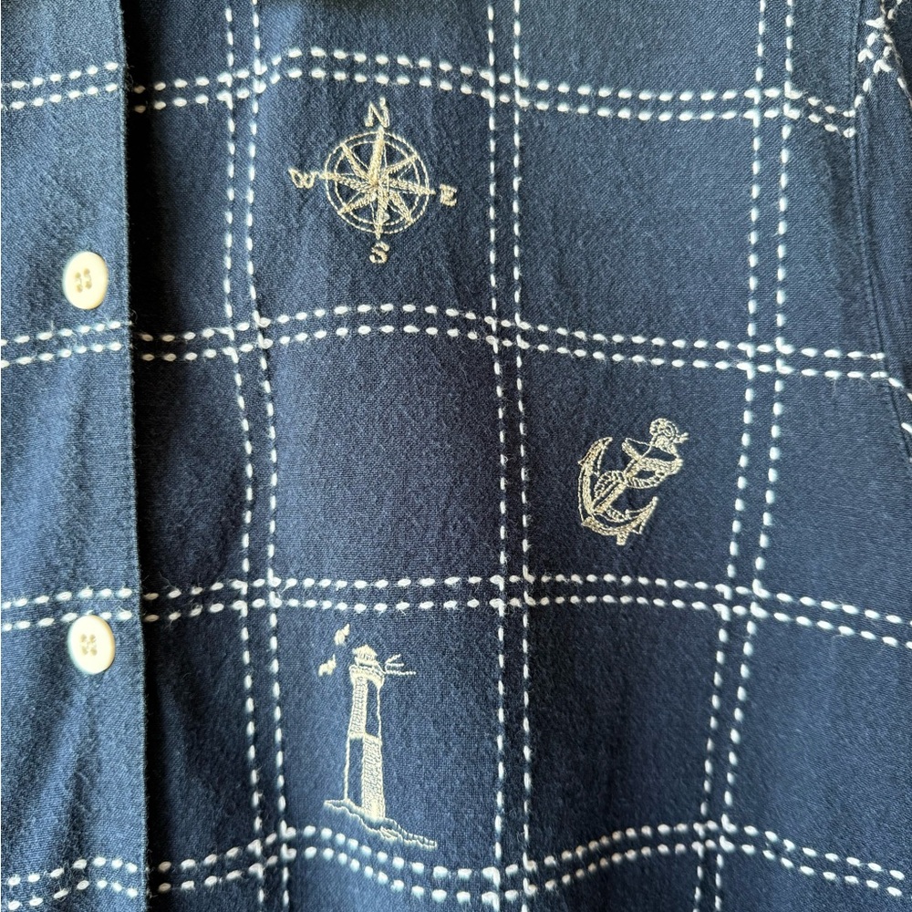 Navy Checked Short-Sleeve Button-Down Shirt - Picture 6 of 8